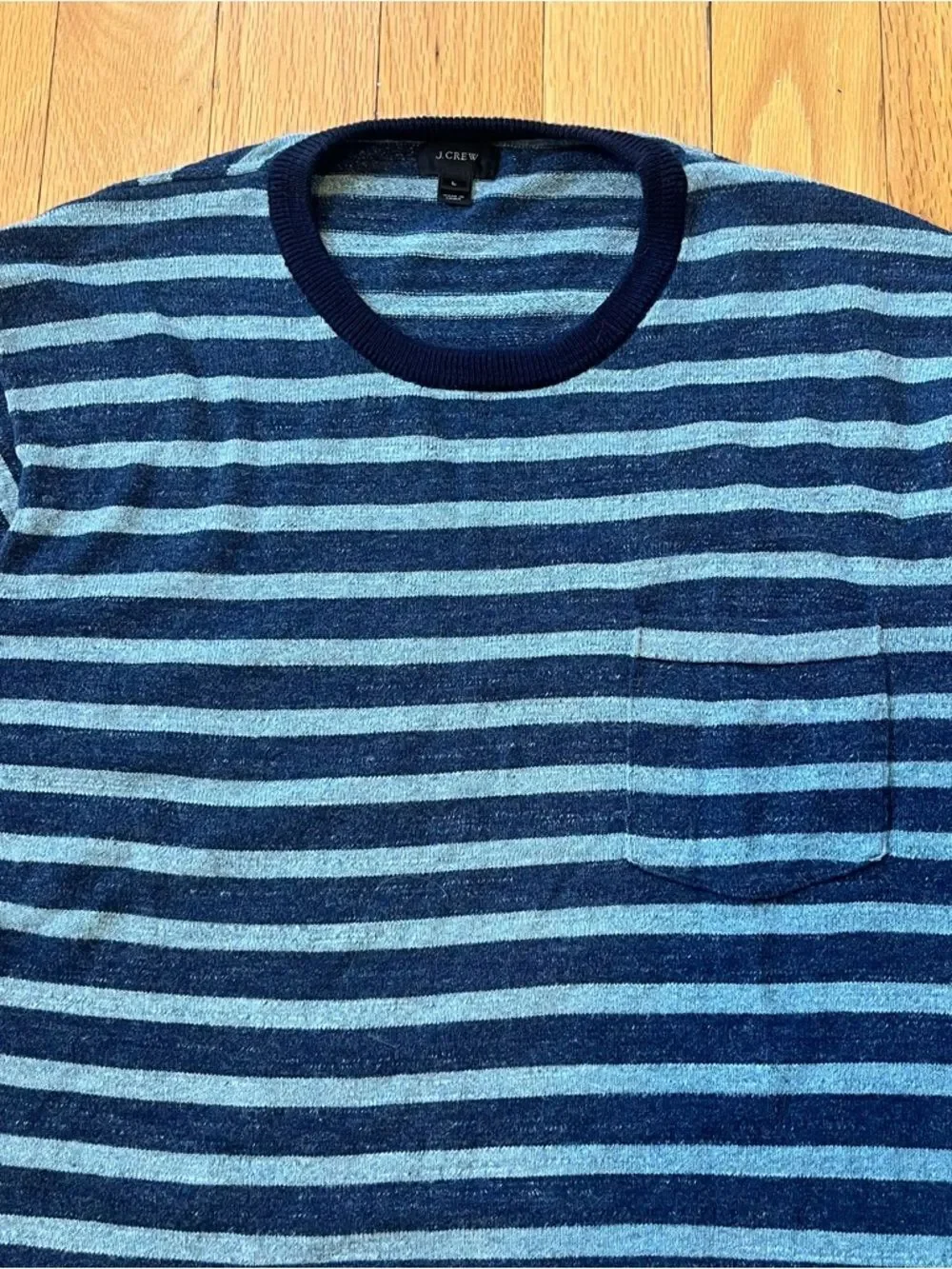 J. Crew 100% Cotton Navy and Light Blue Striped Crewneck Sweater Men’s L